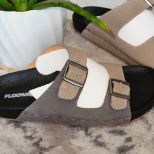 Men’s Grey and Off-White Comfort Slides: Trendy Suede Sandals for Everyday Wear
